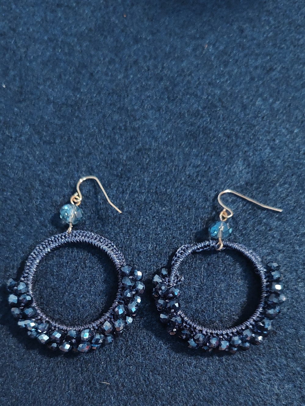 Navy Beaded Hoop Dangle Earrings - Women Jewelry